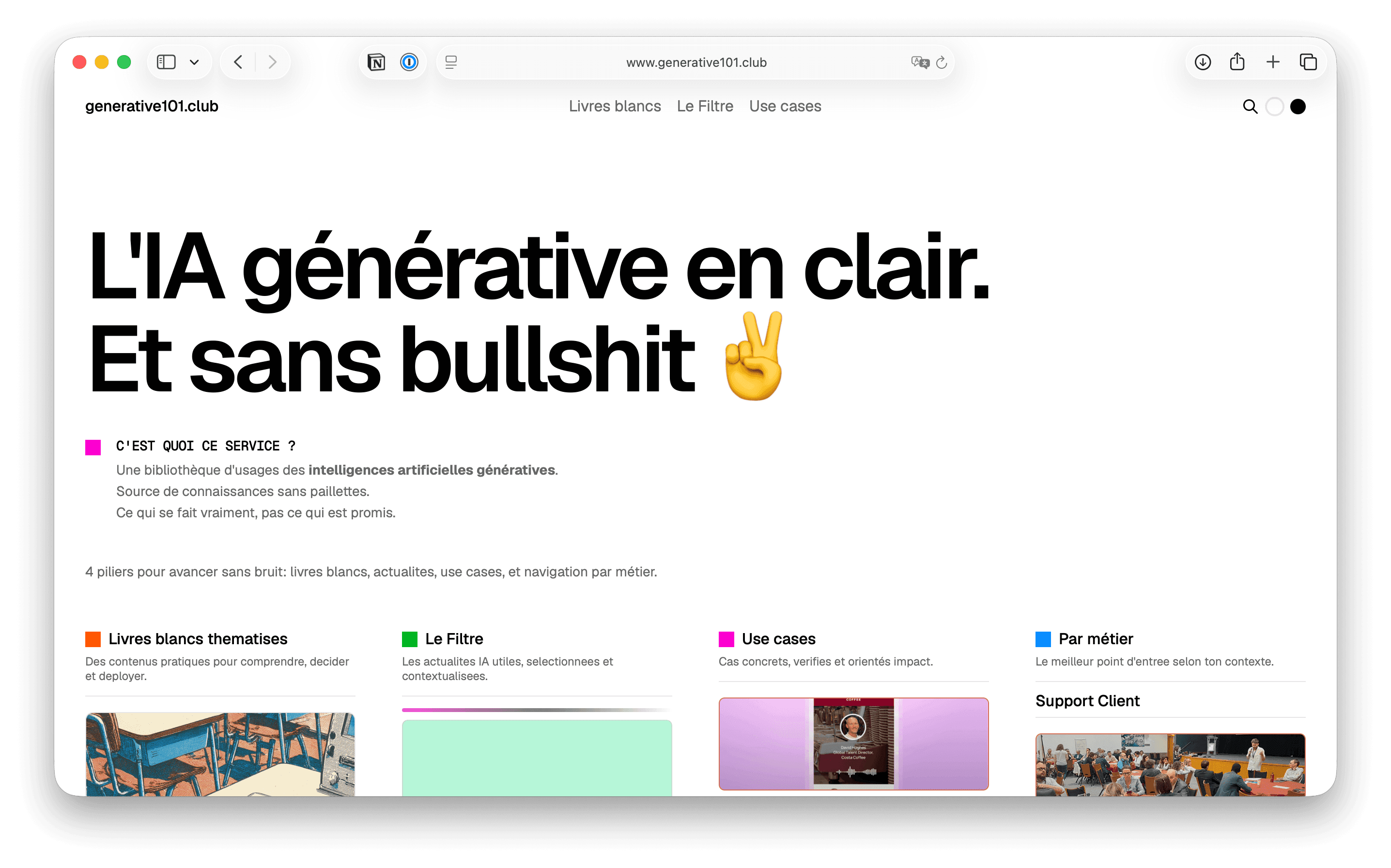 Page d'accueil du site Generative101